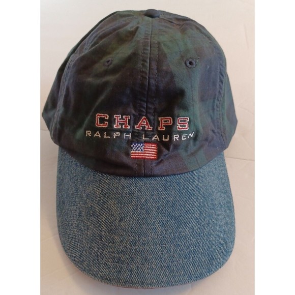 Ralph Lauren Other - Vintage 90s Chaps Ralph Lauren Strapback Hat Cap American Flag Logo Blue Plaid